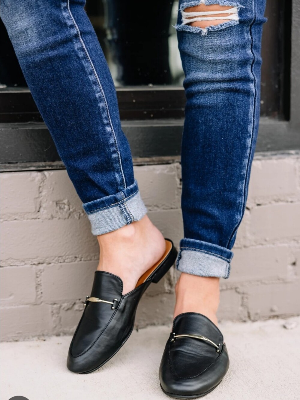 a new day Black Mule /Slides Loafers with Gold Hardware,Sz 9 Like New